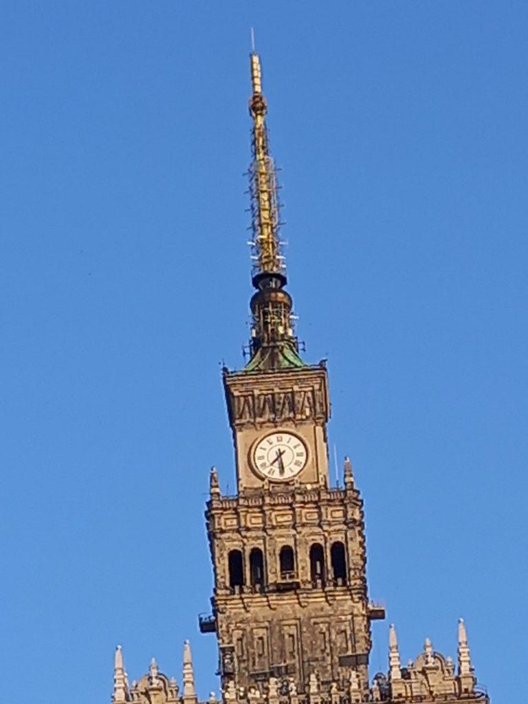 Church tower in Warsaw Poland June 2025