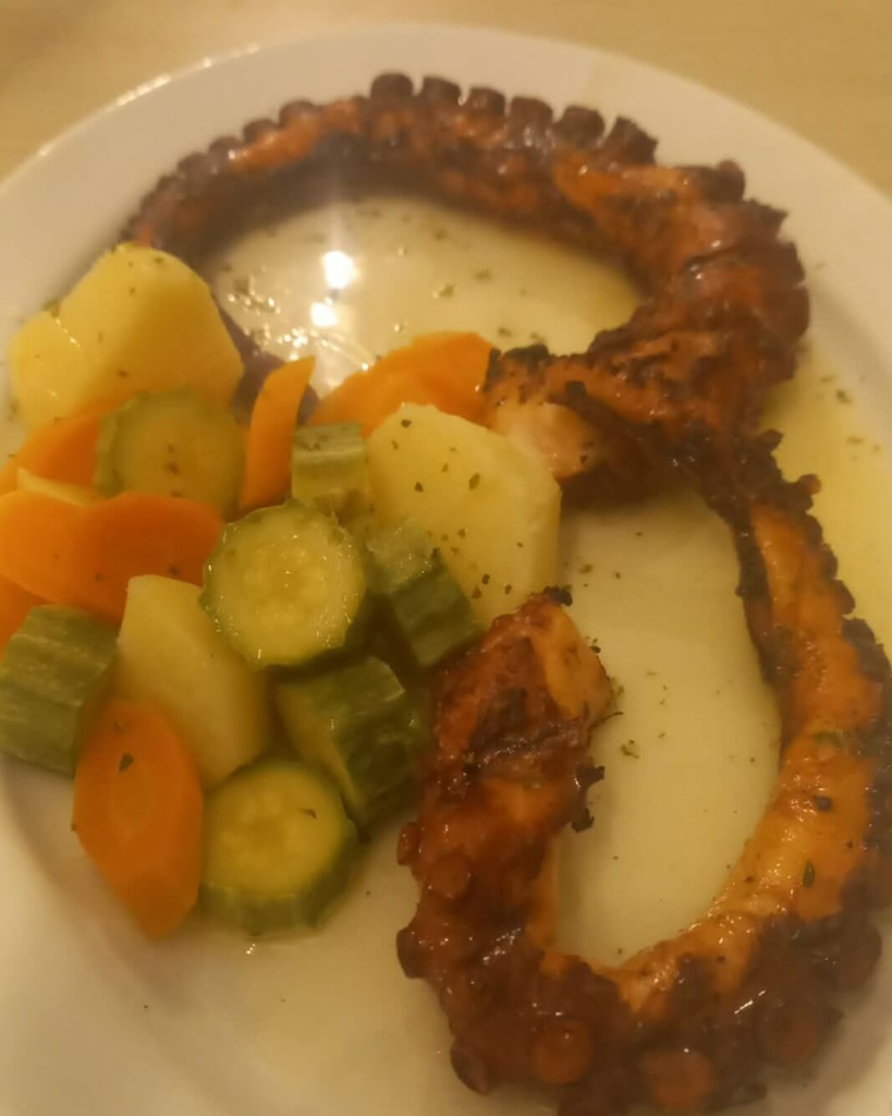 Octopus with Roasted Vegetables at restaurant in Corfu Greece