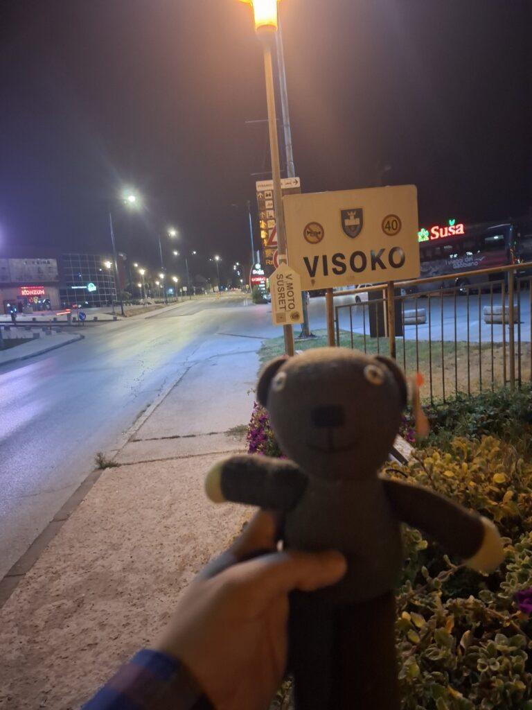 Teddy in front of the visoko bosnia sign